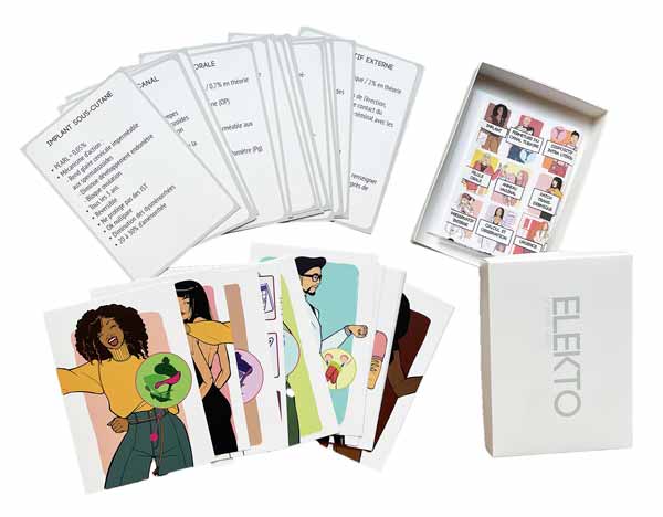Jeu de cartes ELEKTO grand format présentation de la boite ouverte avec détail des cartes