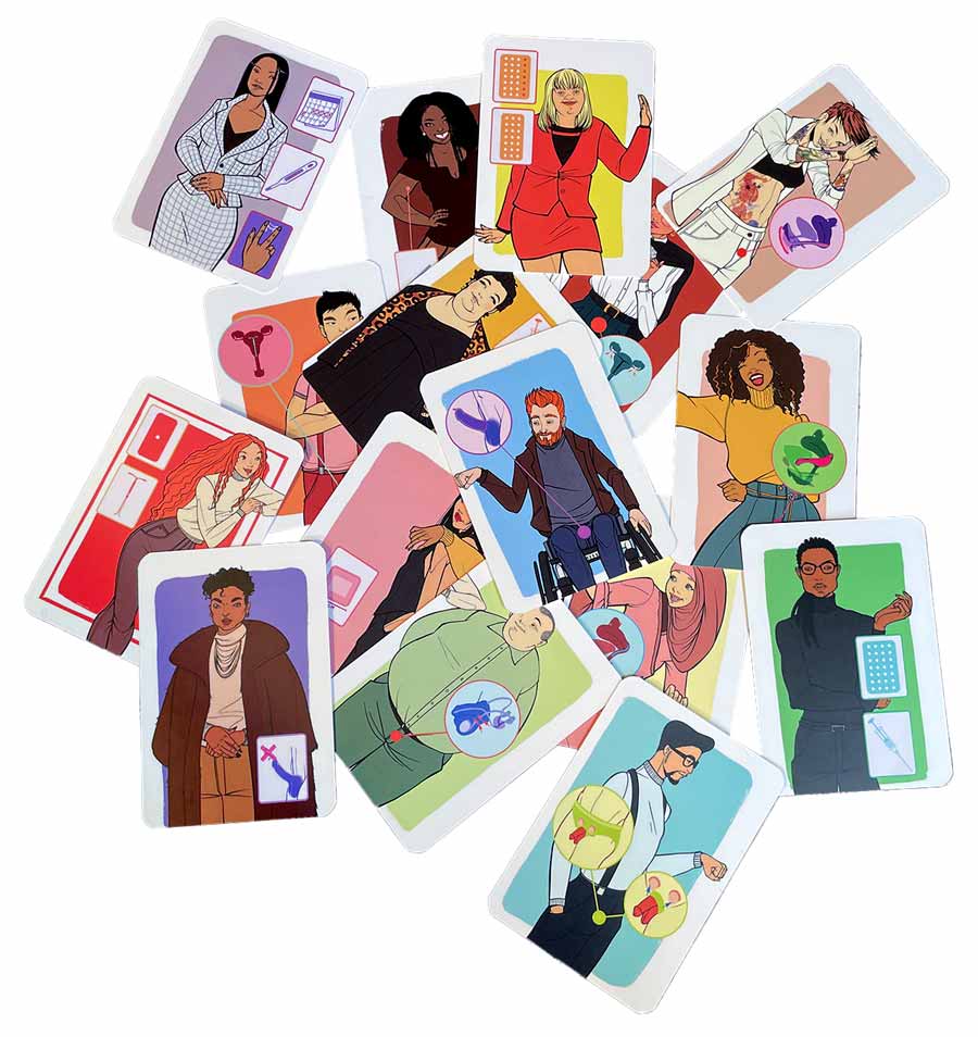 Jeu de cartes ELEKTO contraception 16 cartes personnages + schéma explicatif